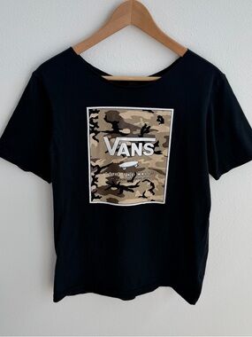 Vans black camo off the shoulder tee